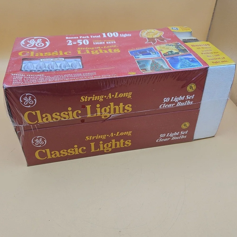 GE String-A-Long Classic Christmas Lights Clear Bulbs 100 Total Bulbs NOS